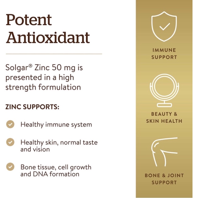 Viên kẽm chay Solgar Zinc 50 mg 100 viên USA