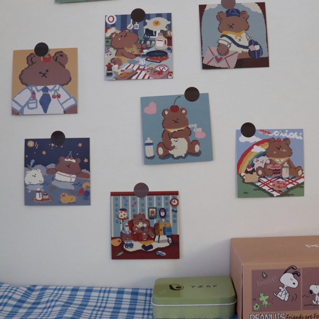 Set 9 postcards gấu trang trí sổ/ tường