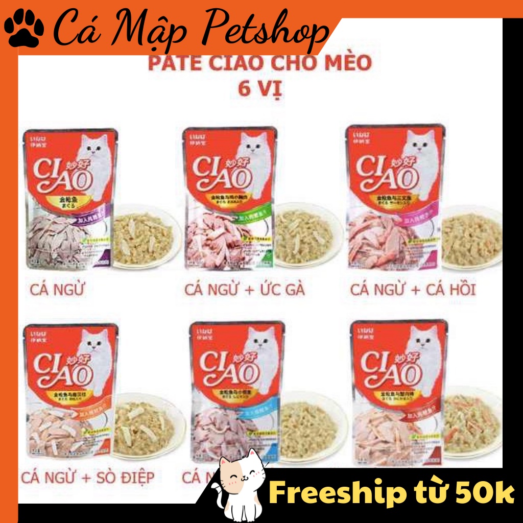 Pate cho mèo Ciao đủ vị, Pate Ciao cho chó mèo túi 60gr