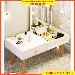 Bàn trang điểm có gương - Bàn trang điểm bệt có gương gấp gọn chất liệu gỗ MDF phủ melanin cao cấp