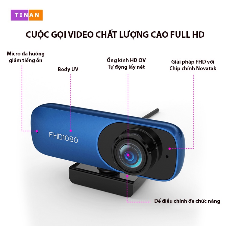 [1080P, Micro] Webcam Ultra Full HD C80 Kèm Micro, Lấy Nét Tự Động, Xoay 360 Độ, Phù Hợp Hội Nghị