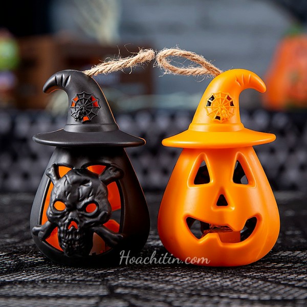 Đèn cầy đèn led trái bí Halloween để bàn trang trí tiệc
