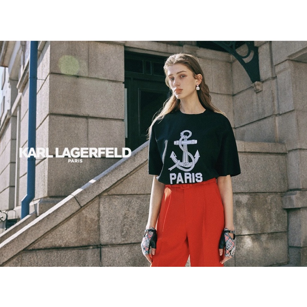 Áo thun/phông nữ cổ tròn tay ngắn form boxy Karl*Lagerfeld xuất Hàn - P:B