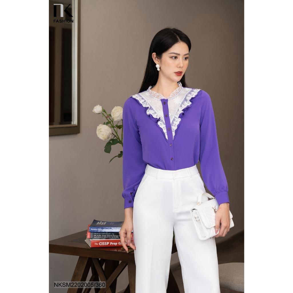 Áo Sơ Mi Nữ NK Fashion Thiết Kế Phối Cổ Ren Cách Điệu Thanh Lịch, Chất Vải Nhập Hàn Mềm Mịn NKSM2202005