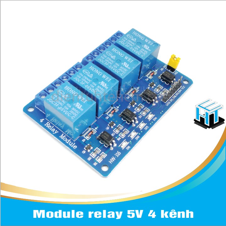 Module relay 5V 4 kênh thích hợp cho các ứng dụng đóng ngắt điện thế cao AC hoặc DC