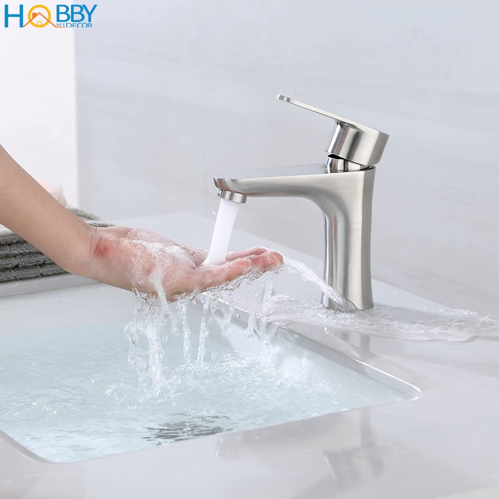 Vòi chậu rửa mặt lavabo nóng lạnh gắn chậu Hobby Home Decor VRM2 inox 304 không rỉ kèm dây cấp nóng lạnh