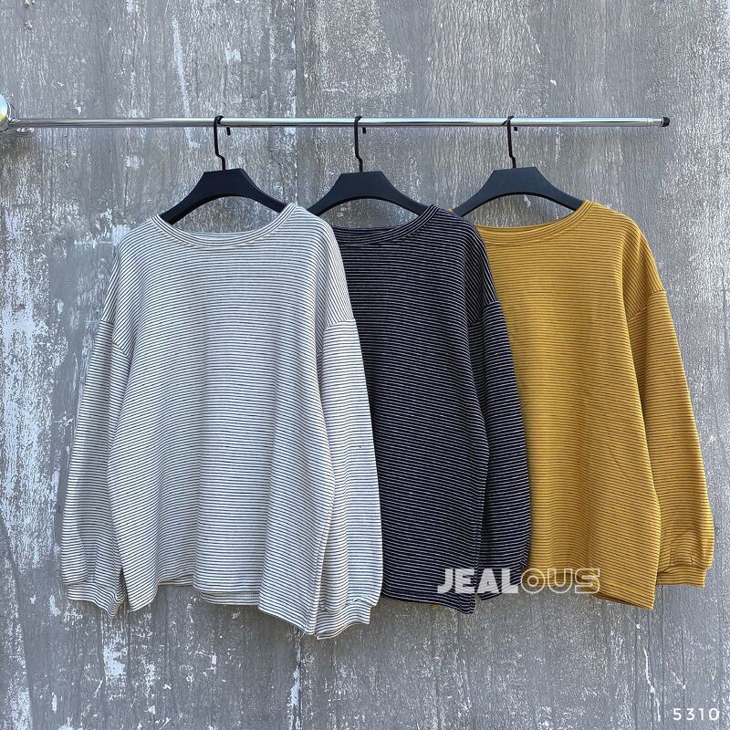 Áo dài tay nữ, áo nỉ kẻ ngang aimi 5310 | BigBuy360 - bigbuy360.vn