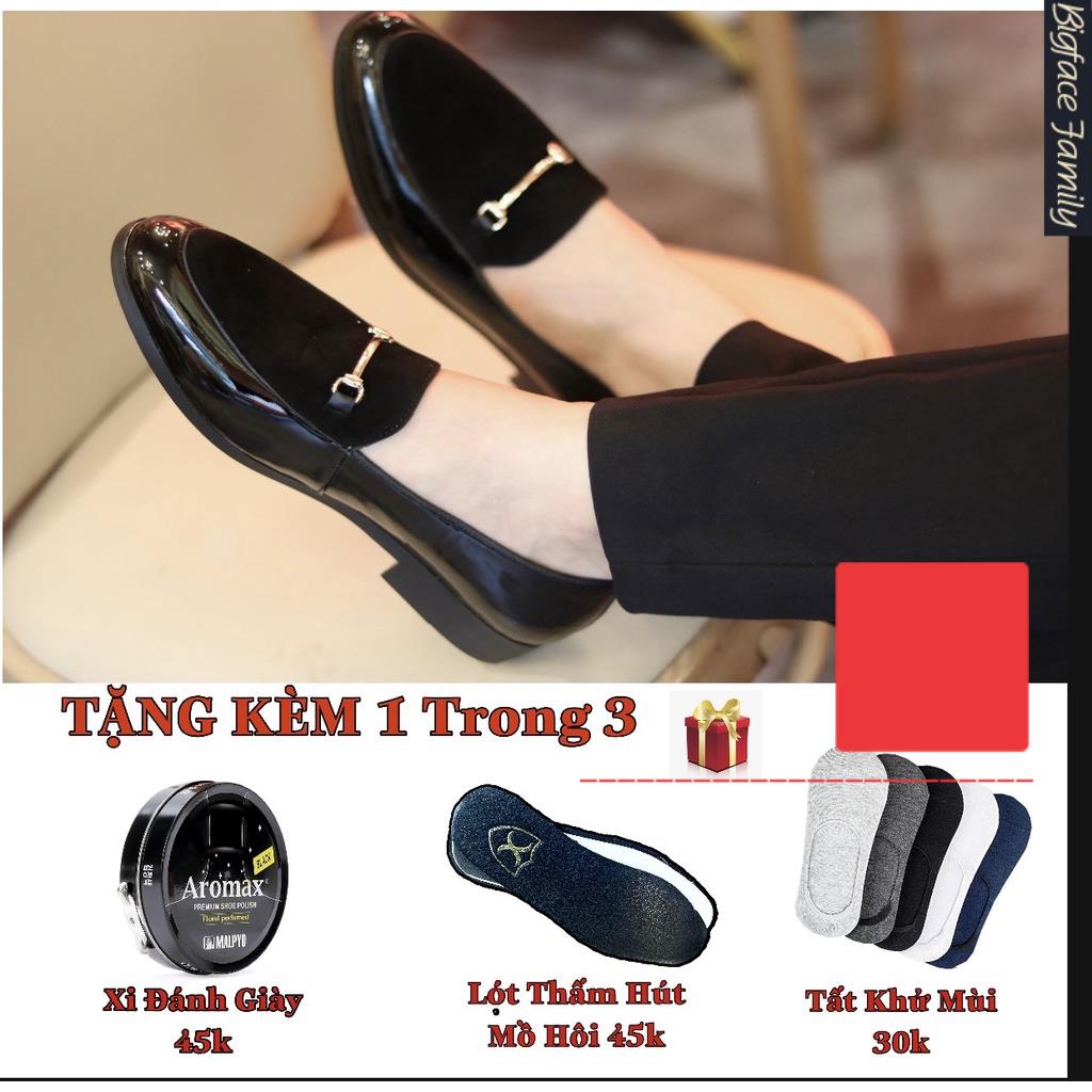 Giày Lười Nam Đẹp Giá Rẻ Nhất Tại Hà Nội Da Lộn Kết Hợp Da Bóng Có Đai Vàng Mã L190