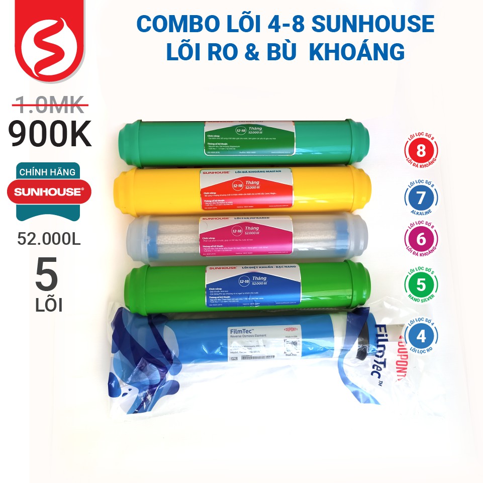 Combo lõi 4-8 SUNHOUSE lõi RO &amp; bù khoáng