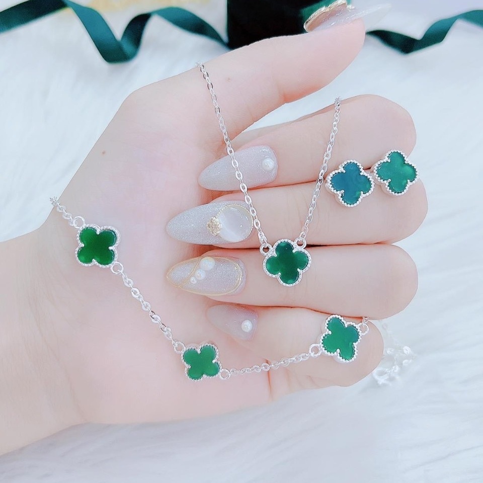 Set trang sức nữ bạc ta đá màu gồm dây chuyền, lắc tay, bông tai - Trang sức bạc Evasilver