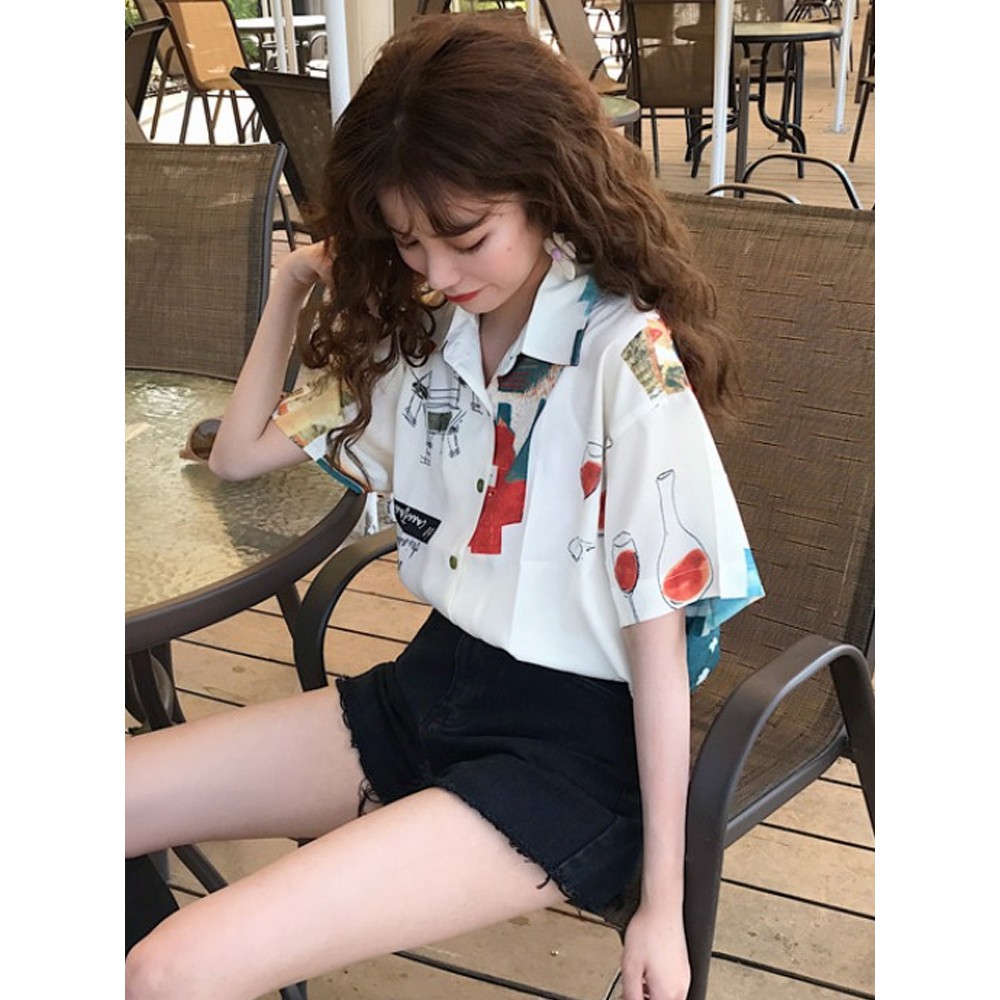 👚 Áo sơ mi nữ phong cách Hồng Kông ngắn tay phối họa tiết thời trang cá tính mẫu mới 2021 | BigBuy360 - bigbuy360.vn