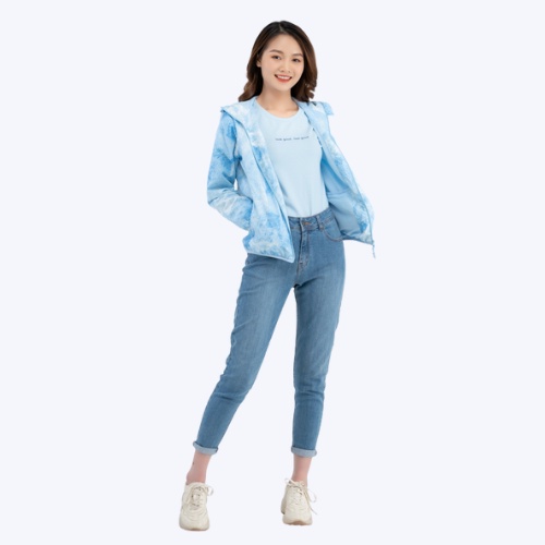 Áo khoác gió nữ hai lớp in loang YODY chống nước cản bụi, vải kaki phong cách thể thao AKN4686