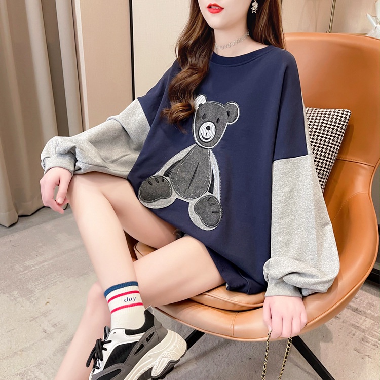 Áo Sweater Thêu Gấu Tay Phối Cao Cấp,Hoodie Thêu Hình Phong Cách