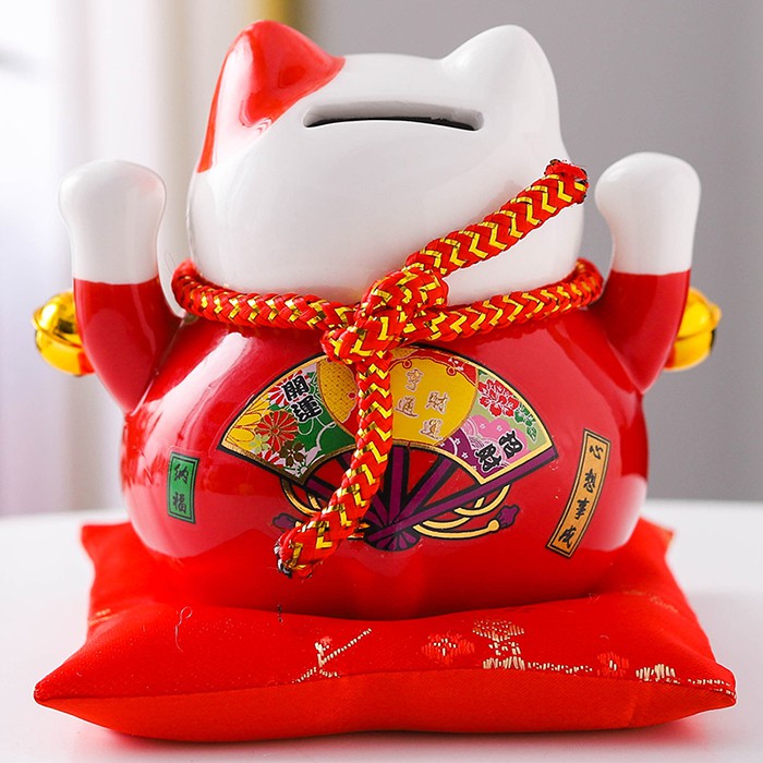 Mèo thần tài may mắn 14cm /10cm Tài lộc như ý, mèo chiêu tài gốm sứ có khe tiết kiệm | BigBuy360 - bigbuy360.vn