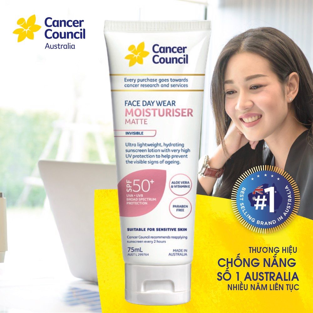 Kem Chống Nắng Da Mặt Dưỡng Ẩm Cancer Council Fadedaywear Moisturizer Matte Invisible màu hồng SPS50 75ml - KL008