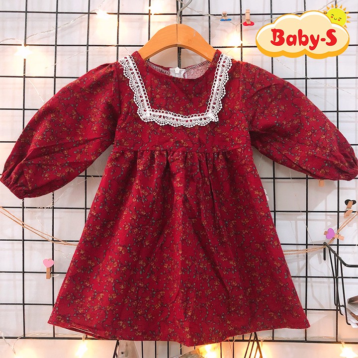 Đầm vintage phong cách Hàn Quốc cho bé 1-7 tuổi chất dạ mỏng phối ren tinh tế và đáng yêu Baby-S – SD075