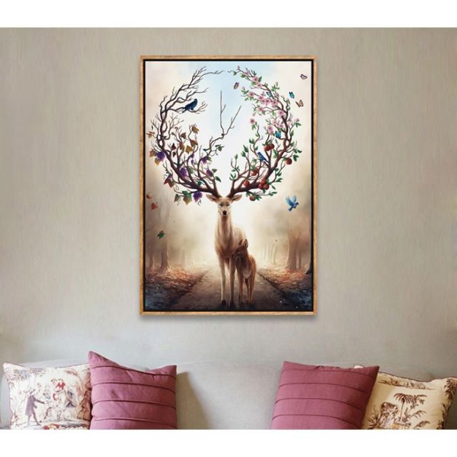 Tranh in canvas hươu hoa 30*40 & 40×60 kèm khung nhựa composite 2cm khách có thể thay đổi kích thước màu khung