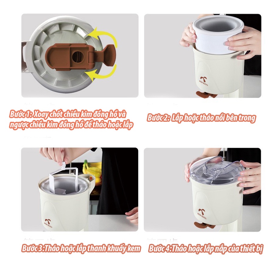 Máy làm kem tươi trái cây mini tại nhà 1000ml cho gia đình 7-8 người hiệu Pink Bunny