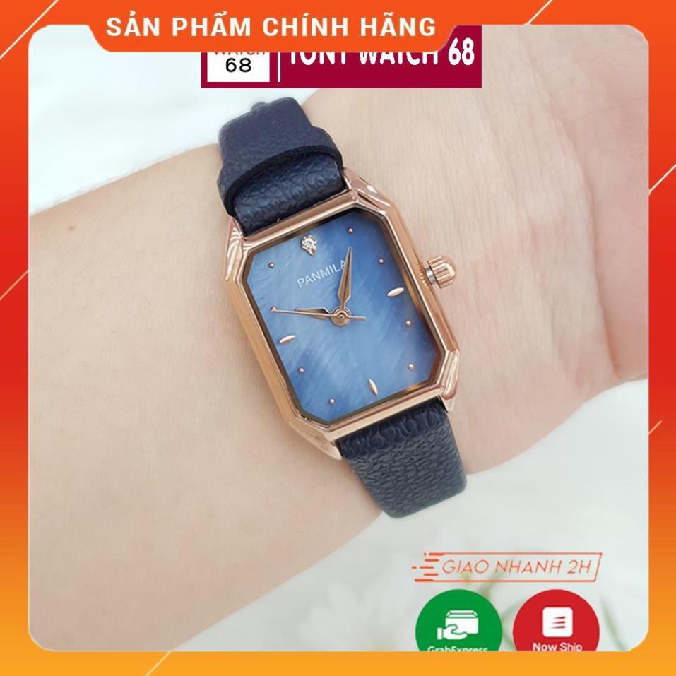 Hot!!! Đồng hồ nữ Panmila dây da mặt vuông mini mạ viền vàng chính hãng Tony Watch 68 giá re
