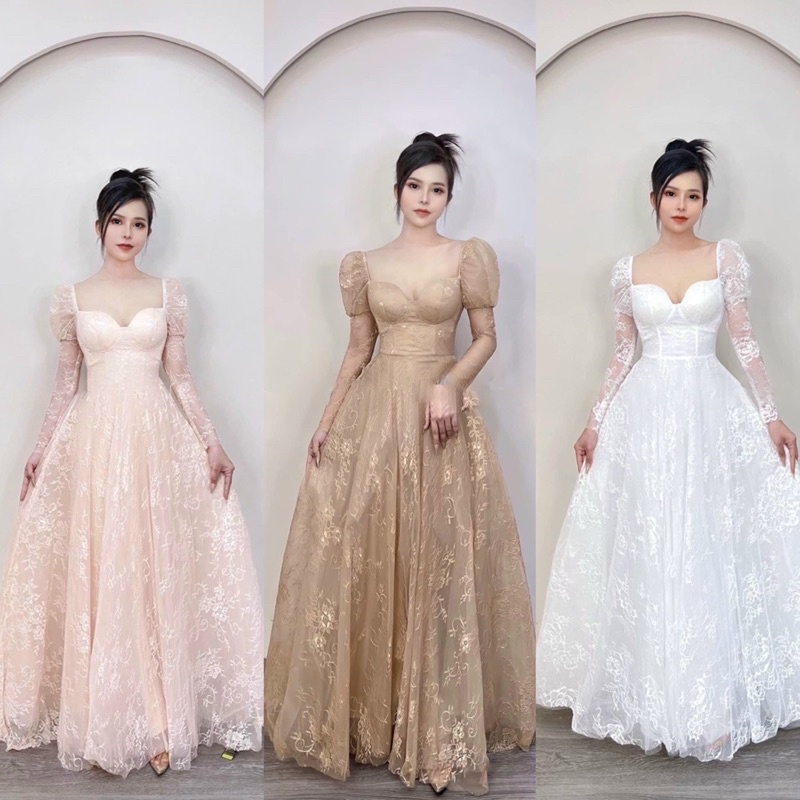 Đầm maxi dự tiệc tay dài chất ren mi có lót sang trọng TRIPBLE T DRESS -Size M/L -  MS168V