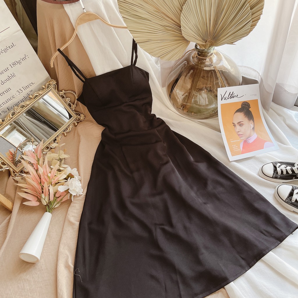 Đầm midi đen 2 dây (hania) | BigBuy360 - bigbuy360.vn