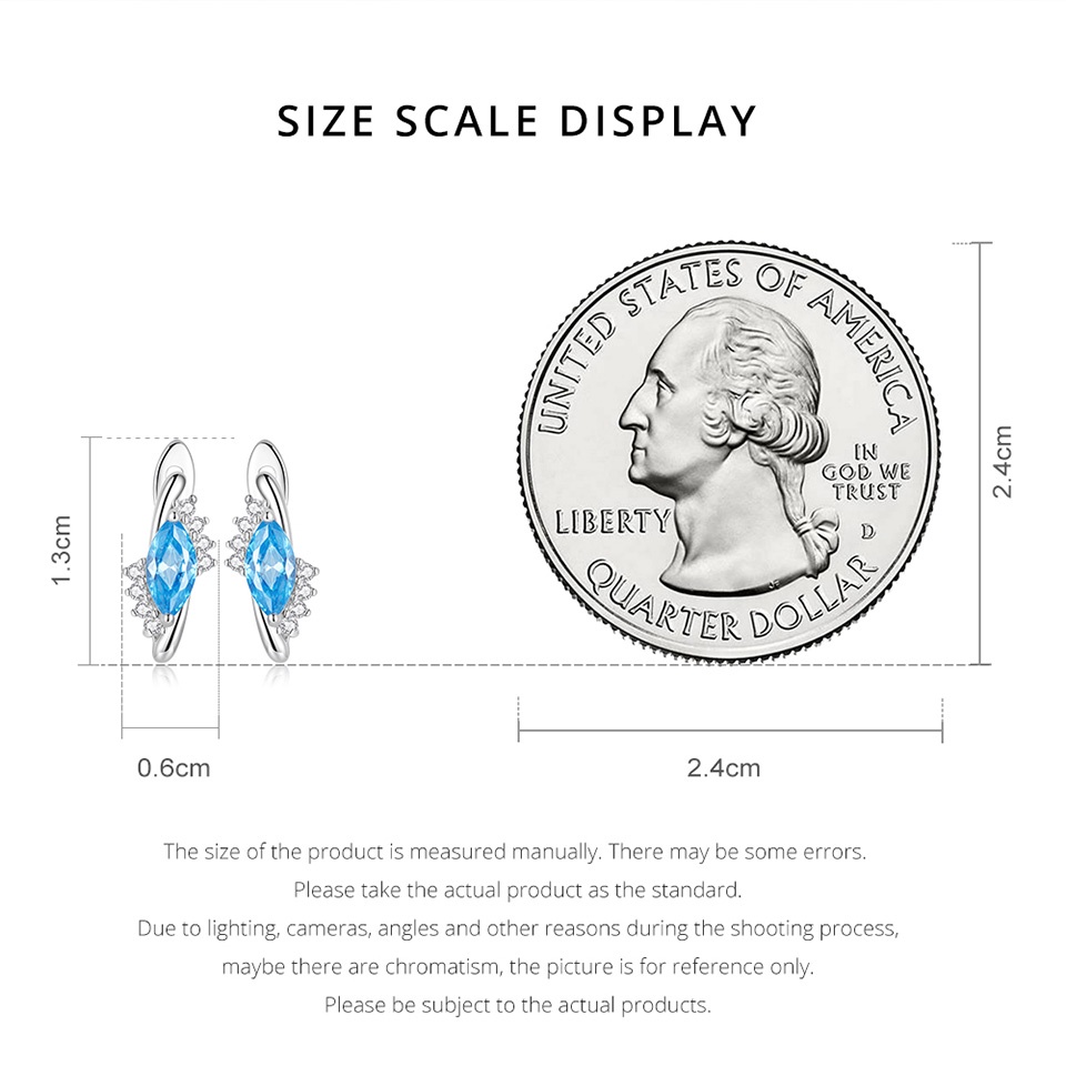 Đôi khuyên tai BAMOER bạc 925 đính đá màu xanh navy đơn giản thời trang cho nữ