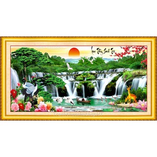 Tranh thêu chữ thập 3D Phong cảnh lưu thủy sinh tài 3 size LV3314, LV3315, LV3316 - tự thêu