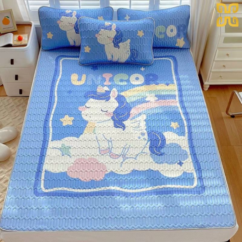 Chiếu điều hoà cao su non 5D tencel chiếu tấm trải mặt lụa mềm mát lõi cao su êm không mùi