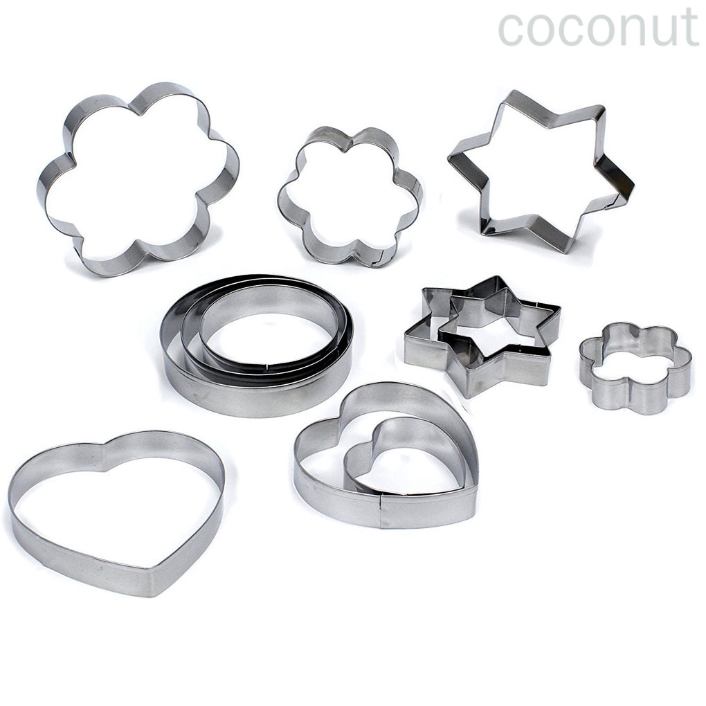 Bộ 12 Khuôn Làm Bánh Bằng Thép Không Gỉ Hình Tròn / Ngôi Sao / Trái Tim / Bông Hoa