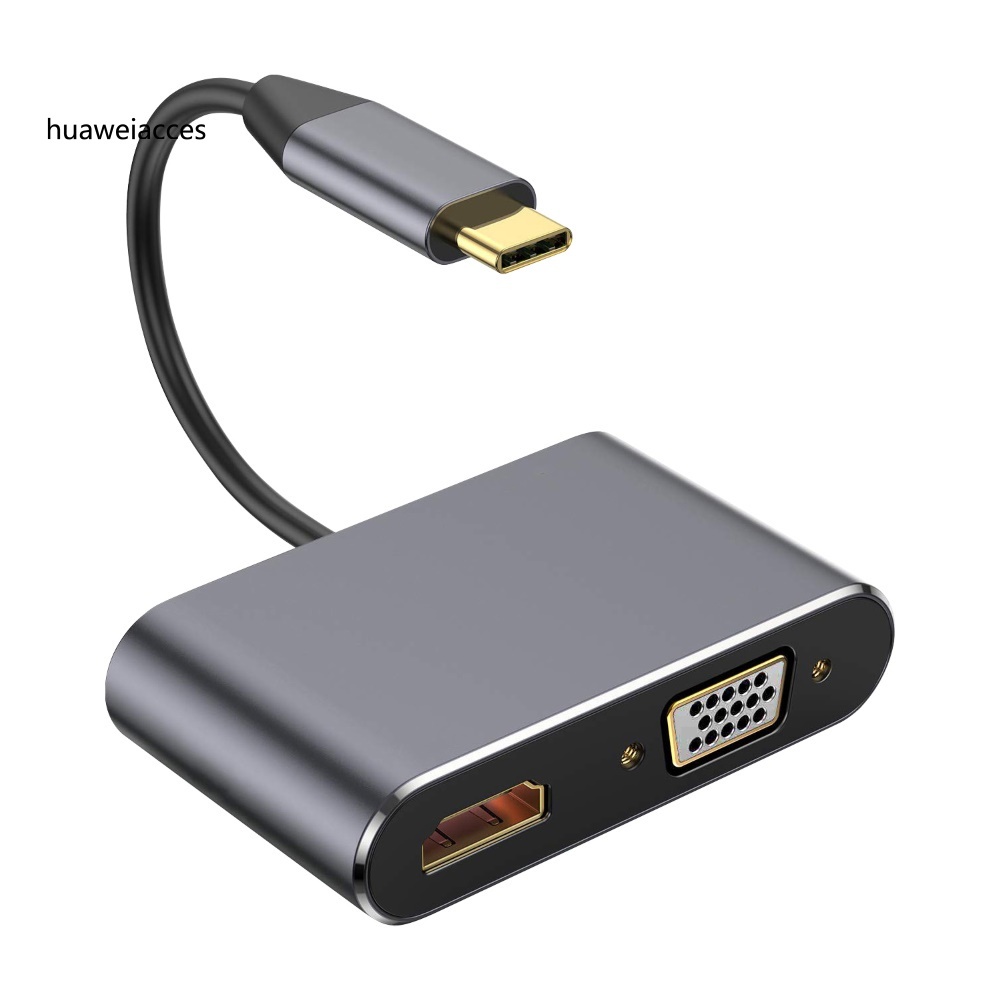 HUA 4 in 1 Type-C to HDMI-compatible 4K VGA USB3.0 Audio Video Converter PD Hub Dock Adapter