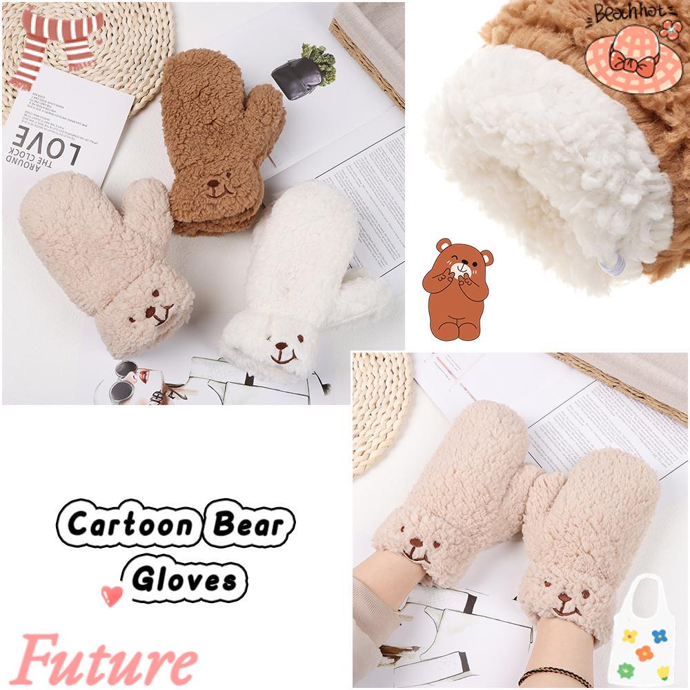 Đôi Găng Tay Dày Chống Gió Họa Tiết Gấu Hoạt Hình Dễ Thương Bắt Mắt