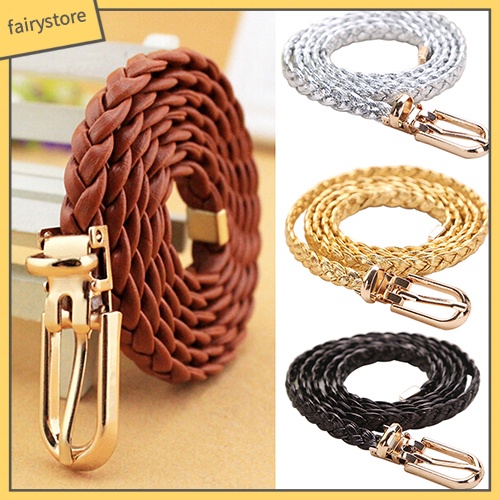 Thắt lưng da PU kiểu dây bện phối khóa kim loại đầy cá tính