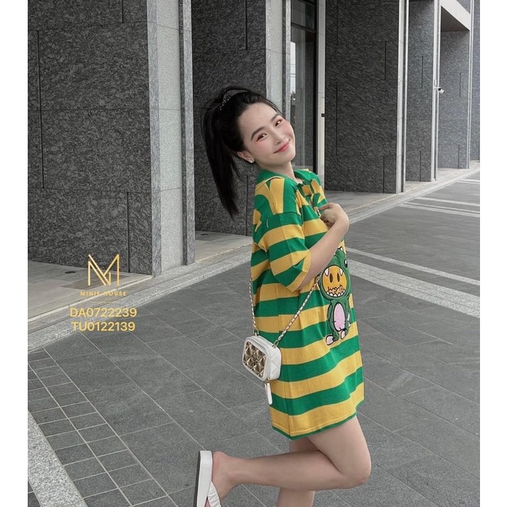 Đầm len kẻ cổ Polo, Váy len kẻ khủng Long  xanh