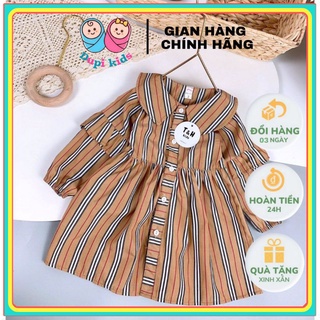 Váy bé gái, đầm kẻ dài tay cho bé gái thiết kế cổ sen, tay dài cách điệu siêu xinh, chất liệu thô lụa cho bé mặc đi học