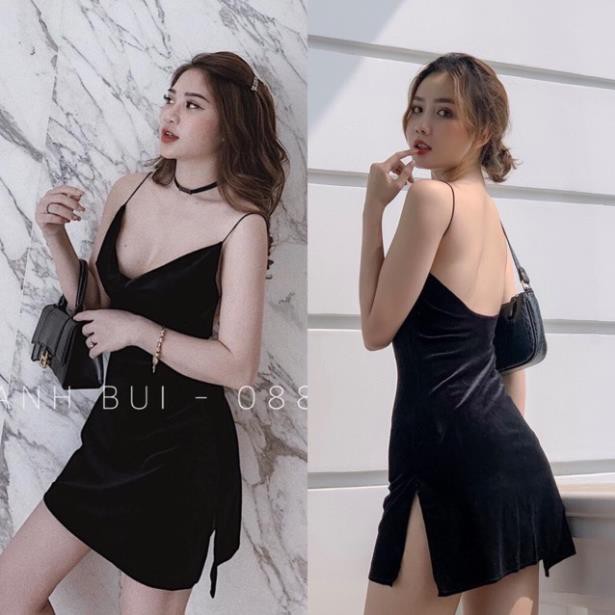 ĐẦM ĐEN 2 DÂY CỔ ĐỖ HỞ LƯNG