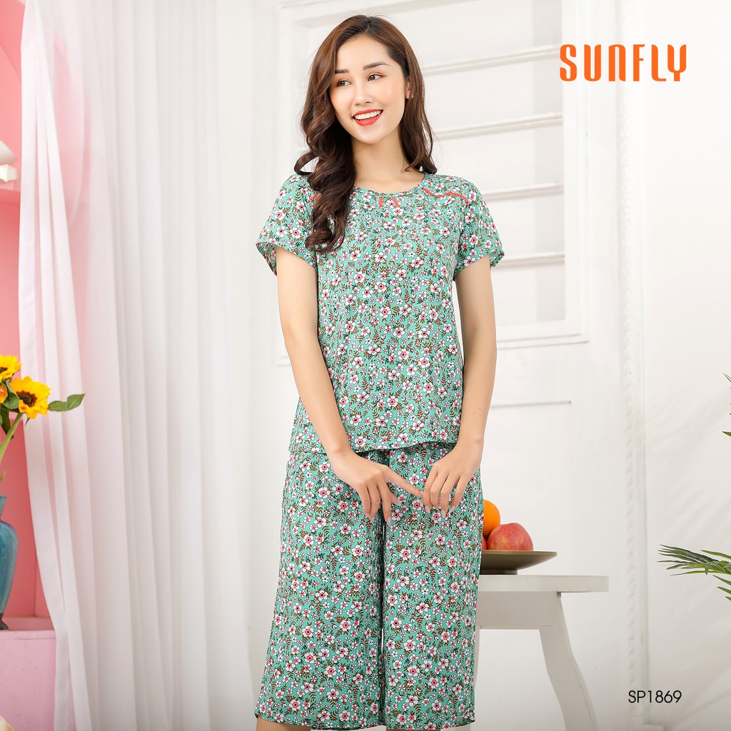 [Mã WABRH44 giảm 12% đơn 99K] Bộ đồ lanh mặc nhà Sunfly áo cộc, quần ống sớ SP1869