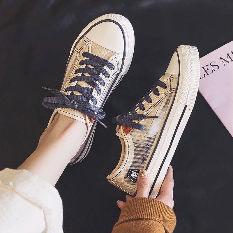 Giày Thể Thao Vải Canvas Màu Đen Phối Lưới Mỏng Thoáng Khí Thời Trang Xuân Hè Cho Nữ 2022