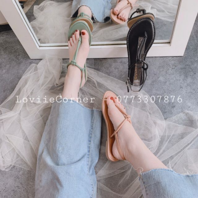 LOVIIECORNER - GIÀY SANDAL BỆT XỎ NGÓN  3 MÀU ĐEN -KEM -XANH - SANDAL KẸP QUAI MẢNH CUỘN - CHẤT DA MỀM-S200514 | BigBuy360 - bigbuy360.vn