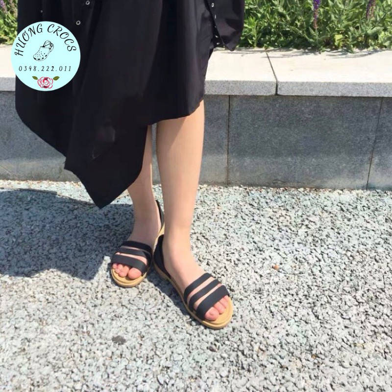 Sandal nữ, sandal nhựa mềm cao cấp Tulum Open Flat màu đen