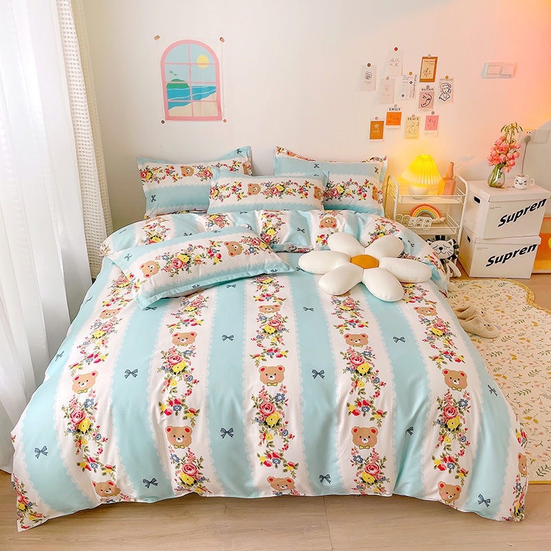 Bộ chăn ga gối cotton poly hoạ tiết gấu MÂY BEDDING đủ kích thước nệm