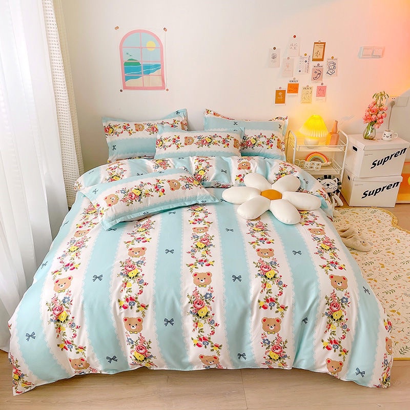 Bộ chăn ga gối cotton poly hoạ tiết gấu MÂY BEDDING đủ kích thước nệm | WebRaoVat - webraovat.net.vn