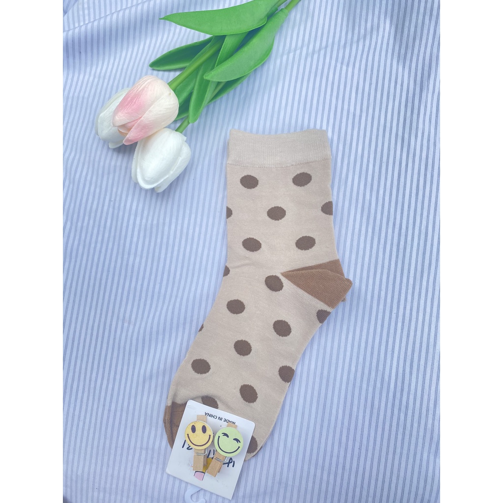 Tất gấu Muzini tất cổ cao tone nâu nhiều hình phong cách Hàn Quốc cute TN214