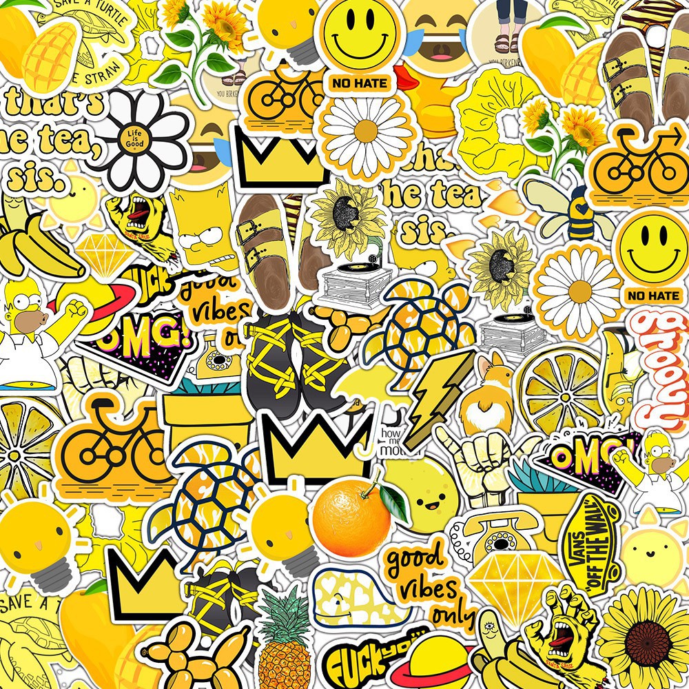 SET 50 MIẾNG STICKER MÀU VÀNG YELLOW G-DRAGON CHỐNG NƯỚC DÁN NÓN BẢO HIỂM, LAPTOP, VALI, TỦ, BÀN HỌC, XE MÁY | BigBuy360 - bigbuy360.vn