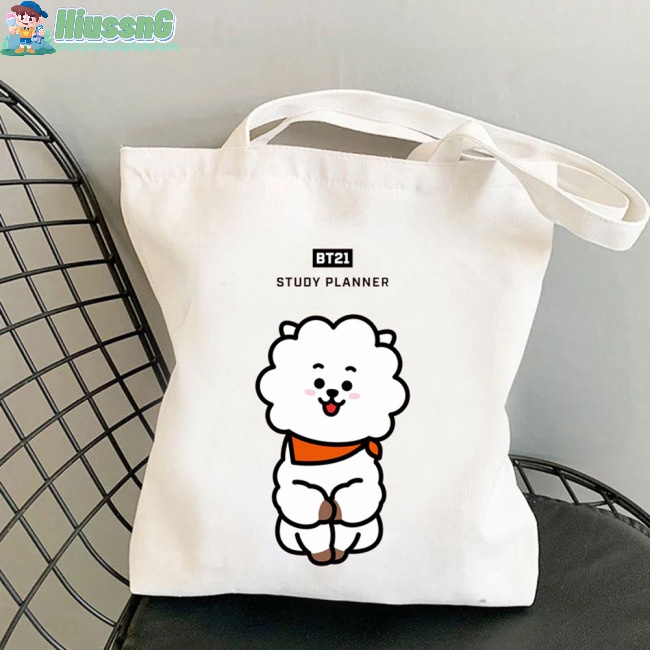 Túi Xách Canvas Cỡ Lớn In Họa Tiết Hoạt Hình Bts Thời Trang Cho Nữ