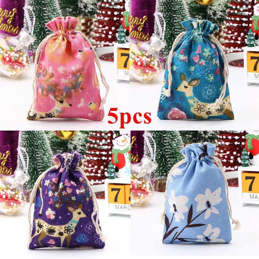YNATURAL Bộ 5 Túi Vải Lanh Đựng Trang Sức / Quà Giáng Sinh