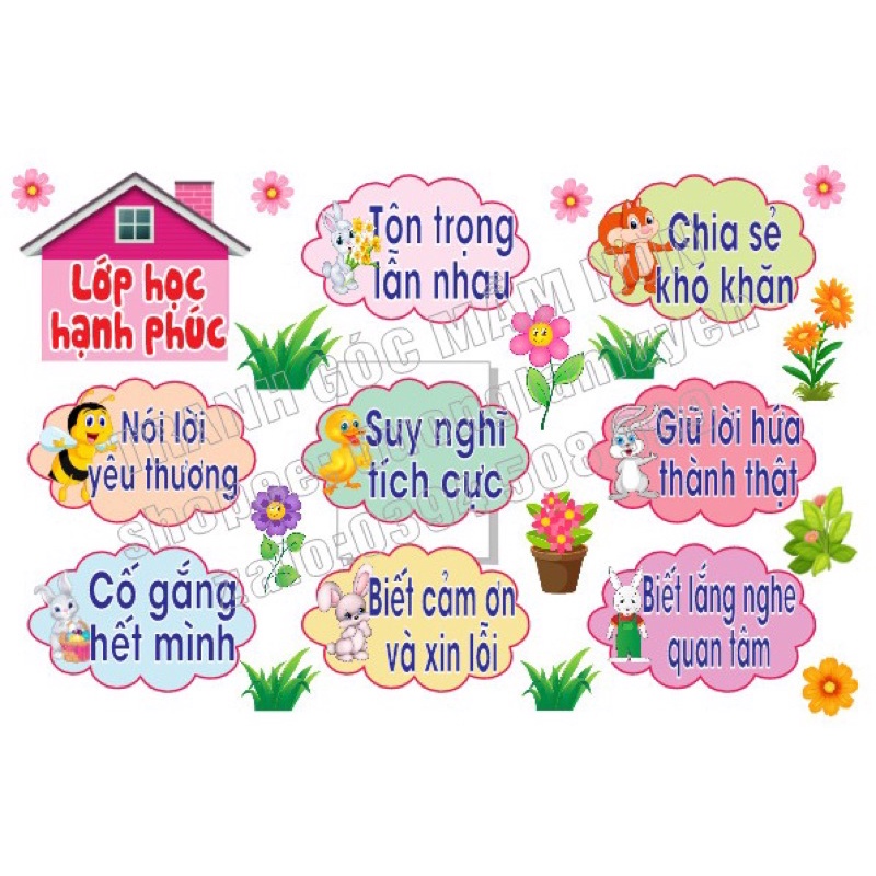 Tranh decal mầm non nội quy lớp học hạnh phúc
