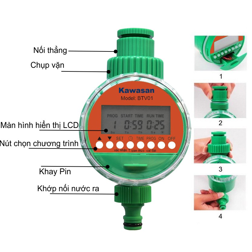 Kawasan BTV01 - Van Tưới Nước Hẹn Giờ Tự Động Dùng Pin - Chính Hãng - Bảo Hành 2 Năm.