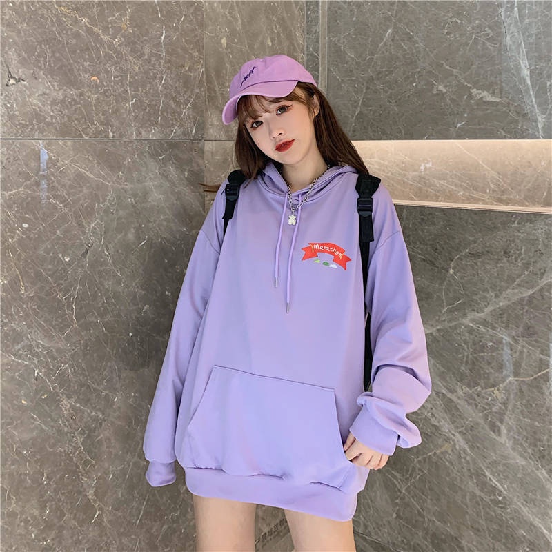 ZHELIHANGFEI Áo len tay dài rộng in hình cá tính thời trang