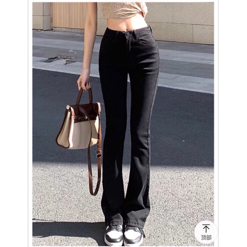 Quần Bò Jean Nữ Ống Loe Co Giãn CANA Jeans Cạp Cao Cao Cấp MS12