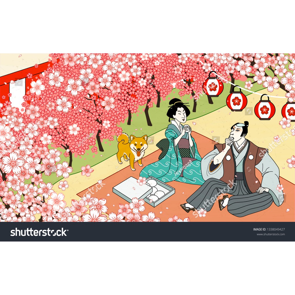 Tranh lụa 3d Quán ăn Phòng trà phong cách Nhật Bản QAPTNB-03